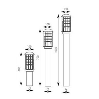 RNO serie, mini lantaarnpaal verlichting, RVS, E27, 400mm