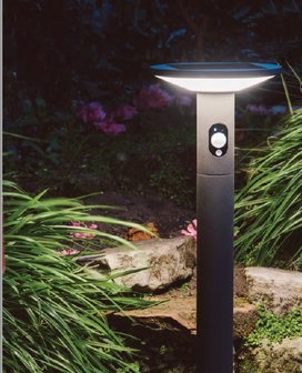 TLS serie, mini solar lantaarnpaal verlichting met bewegingssensor en/of DIM (instelbaar), aluminium, 3W, 210 lumen, 600mm, zwart