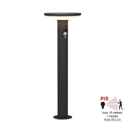 TLS serie, mini solar lantaarnpaal verlichting met bewegingssensor en/of DIM (instelbaar), aluminium, 3W, 210 lumen, 600mm, zwart, 4000K
