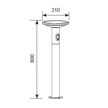 TLS serie, mini solar lantaarnpaal verlichting met bewegingssensor en/of DIM (instelbaar), aluminium, 3W, 210 lumen, 600mm, zwart